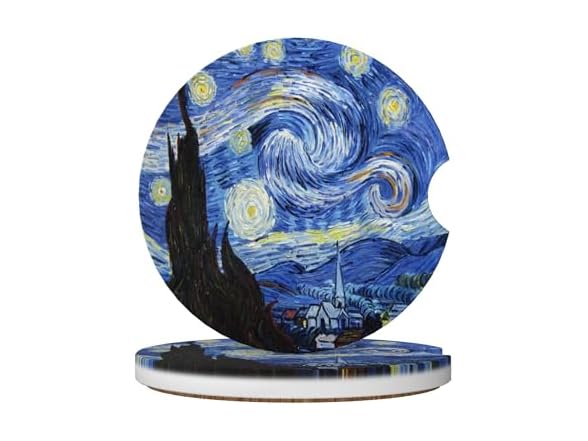 Van Gogh Watercolor Painting Ceramic Car Coasters