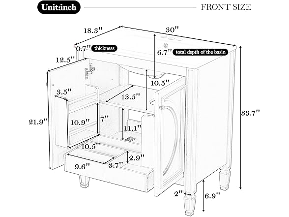 TREATLIFE Elegant 30" Bathroom Vanity with Sink