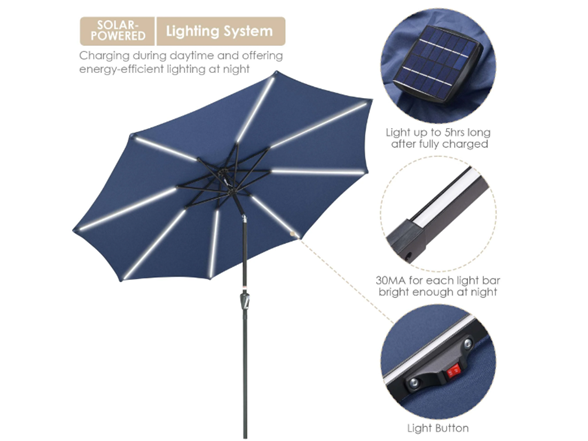 Yescom 9' Solar Power LED Patio Umbrella -Choose Color