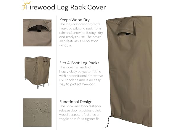 Sunnydaze 4-Foot Firewood Log Rack Cover with PVC Backing