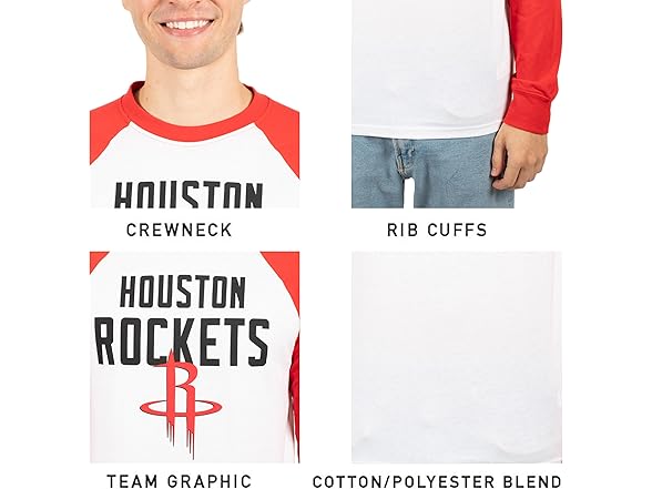 Ultra Game Men's NBA Rockets Raglan Tee (S)