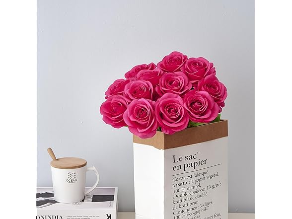 Helera 12PC Hot Pink Roses Artificial