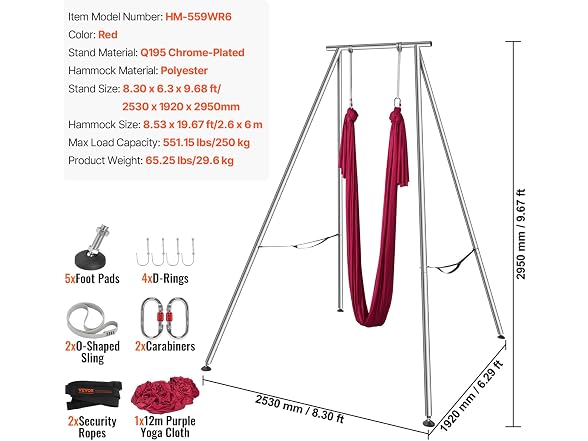 Aerial Yoga Frame & Yoga Hammock, 9.67 ft Height
