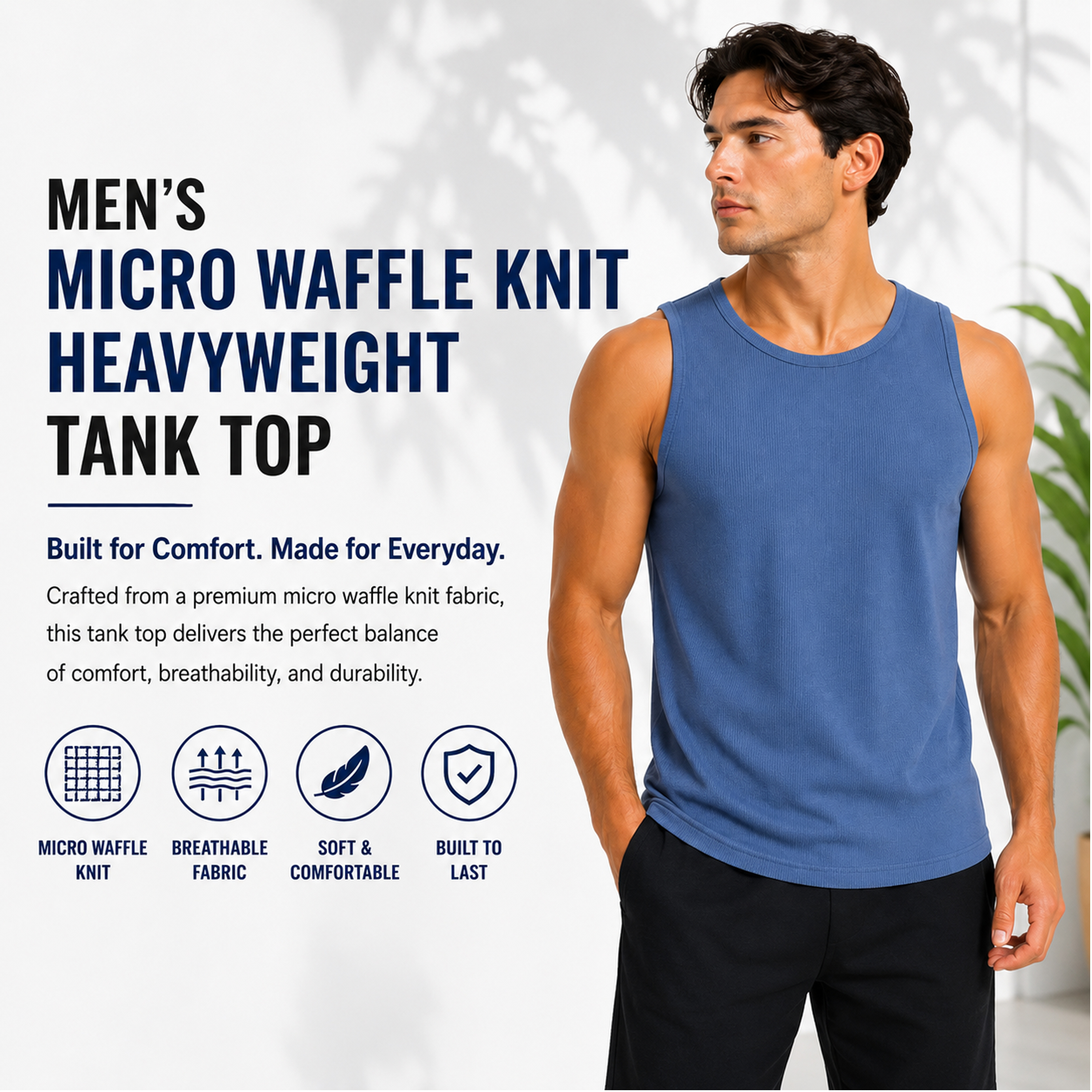 5Pk Mens Micro Waffle Tank Top - Gallery 13
