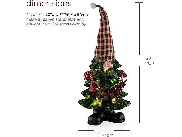 Alpine Corporation 28" Christmas Tree Merry Gnome Statue