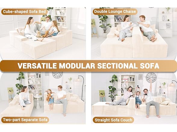 101'' Beige Modular Sectional Sofa Cloud Couch