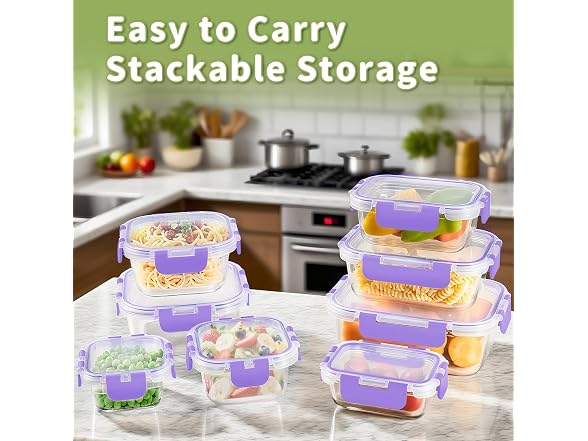 HOMBERKING 8pk Purple Glass Food Containers