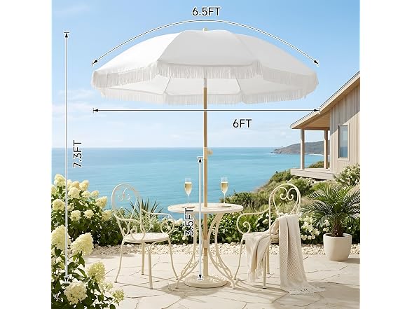 6.5FT Boho Patio Umberlla Cream