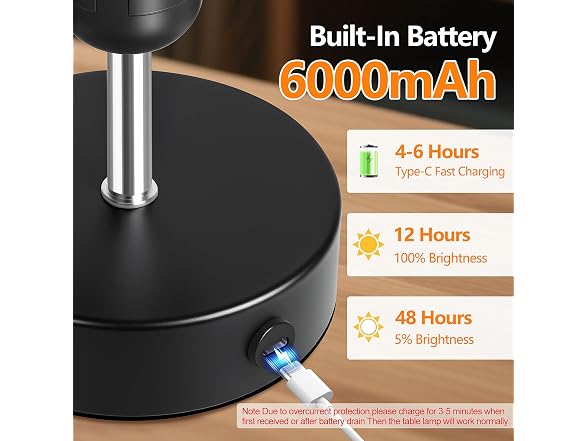 TOBUSA Black Cordless Table Lamp
