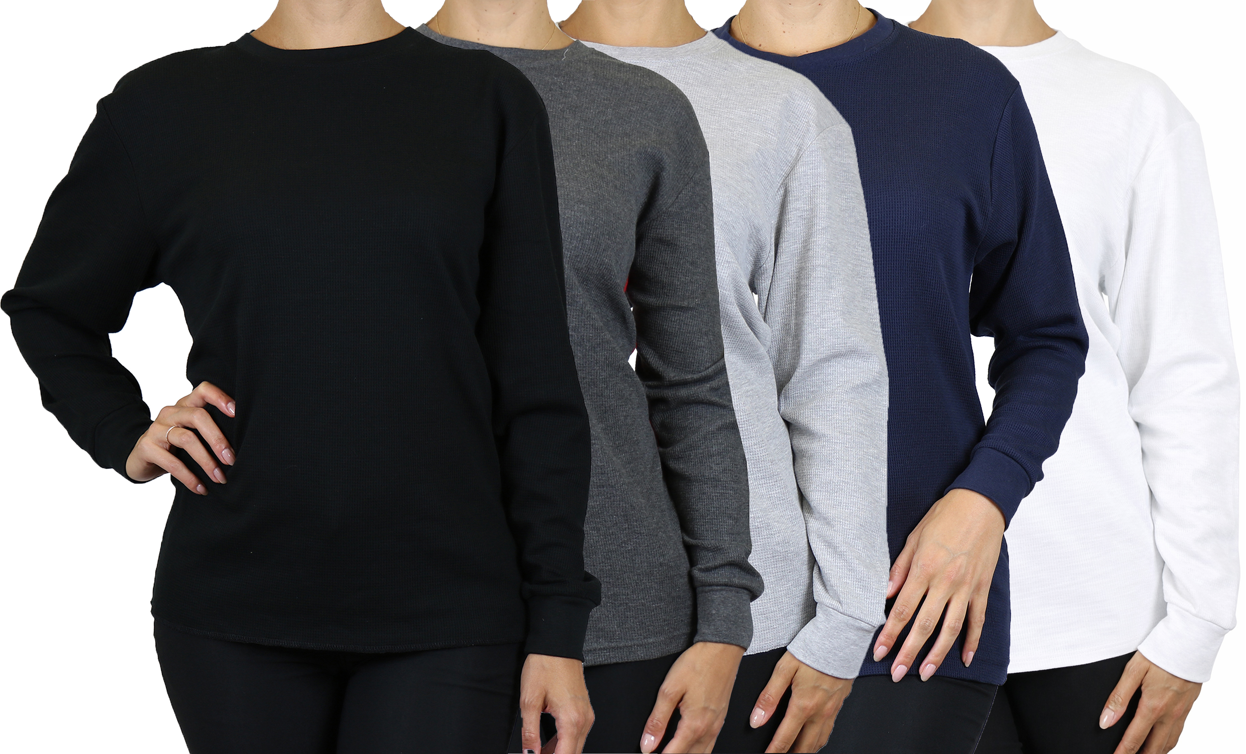 5Pk Womens Waffle-Knit Thermal Shirts - Gallery 5