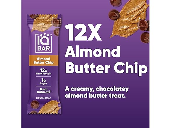 24CT IQBAR Clean Plant Protein Bars - Almond Butter