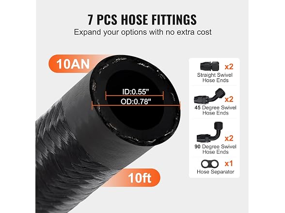 10AN Fuel Line Kit, 10 FT Fuel Hose Kit, 0.55"