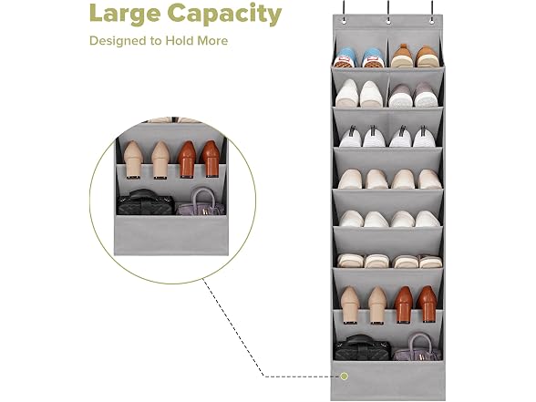 6 Pack Shoe Organizer with 6 XL Pockets Grey