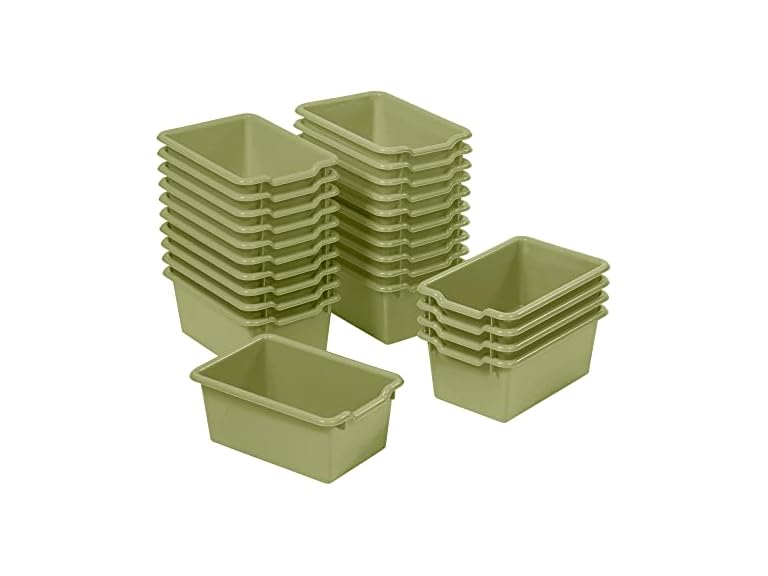 ECR4Kids Scoop Front Storage Bins, Multipurpose Organization, Fern Green, 25-Piece