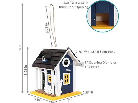 Sunnydaze Decor HB-631 Birdhouse w/ Solar, Charming Cottage
