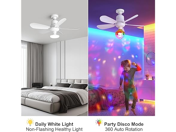 Socket Fan Light w/ Remote, Screw in with Disco Ball