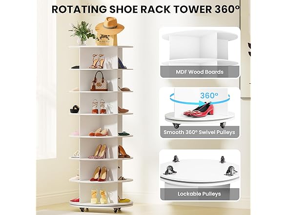 7-Tier Rotating Shoe Tower with Wheels