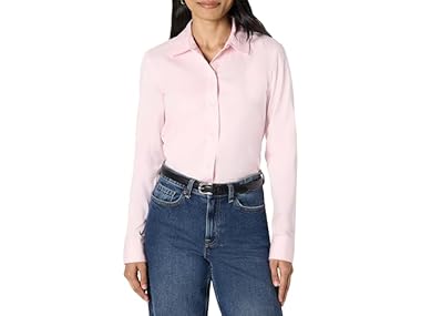 $8.99, Was $23.90, 62% Off! Amazon Essentials Women Stretch Poplin Button-Up Shirt dealfomo