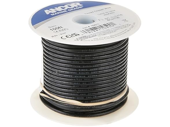 Ancor 104099 Marine Grade Electrical Primary Tinned Copper Boat Wiring (14-Gauge, Black, 1000-Feet)