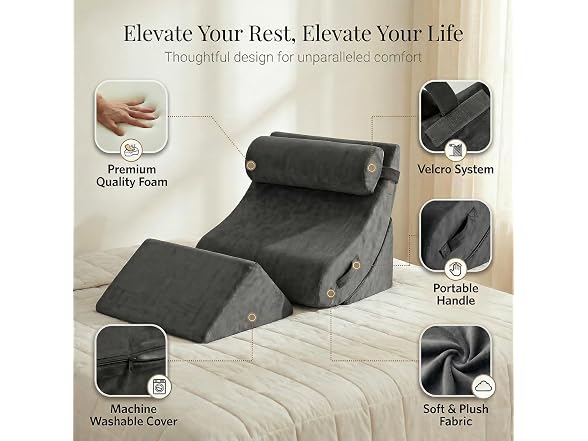 Axelrod 4-Pc Wedge Pillow Set, Grey