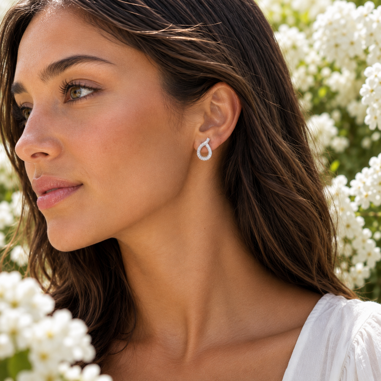 Silver Twisted CZ Drop Earrings - Gallery 8