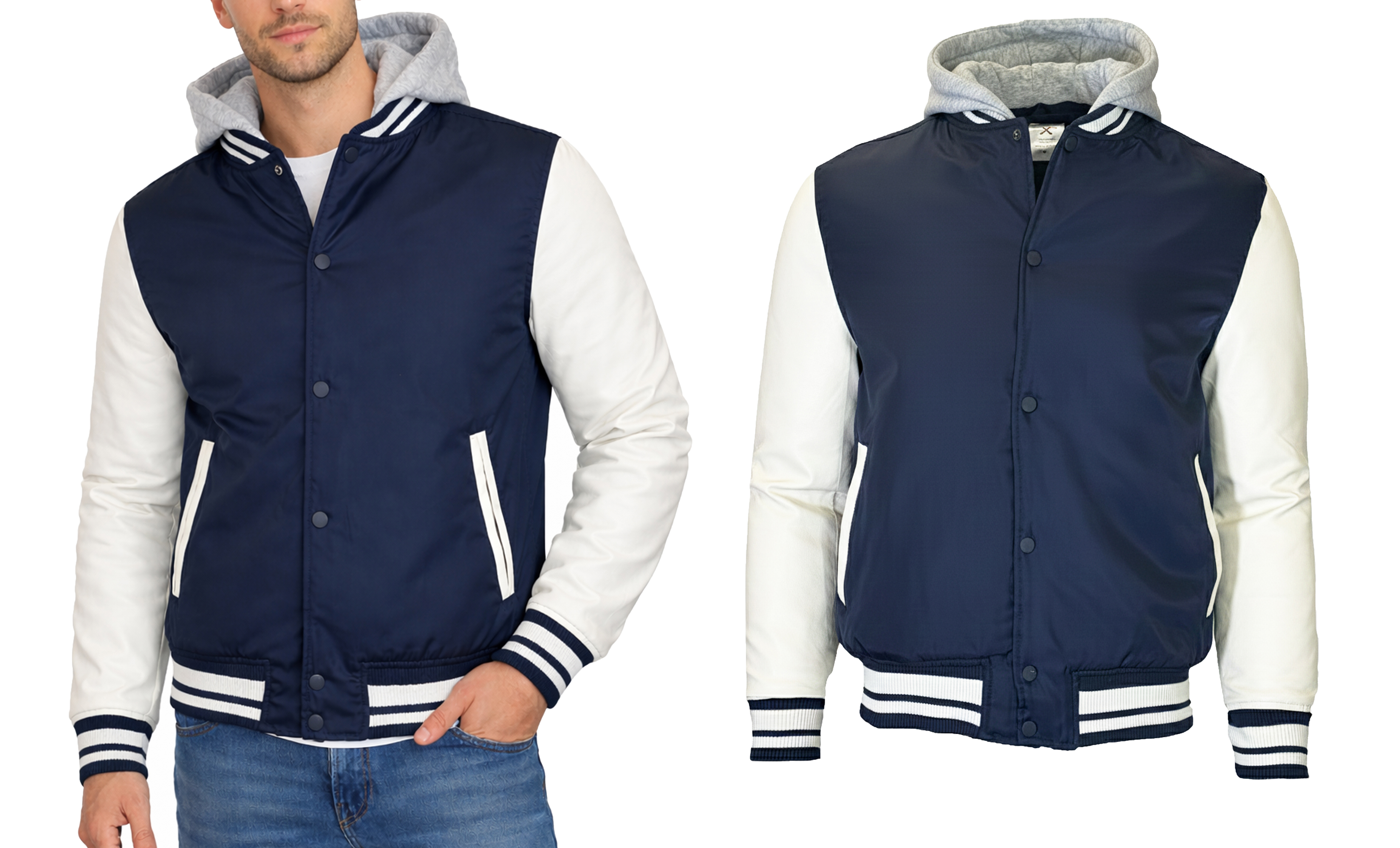 Mens Heavyweight Hooded Varsity Jacket (S-3XL) - Gallery 18