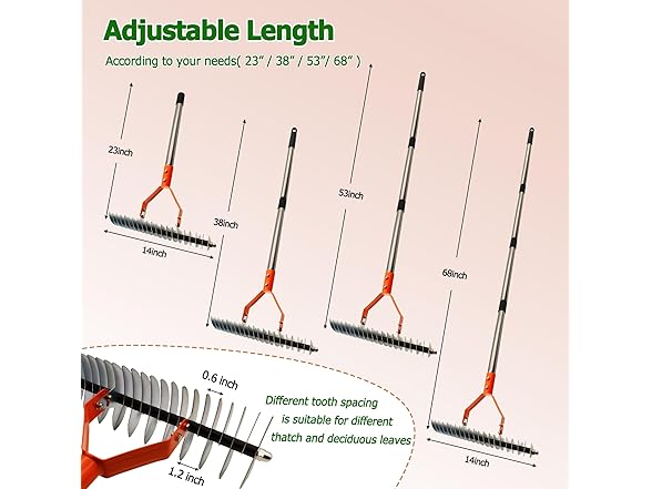 Qikstren Thatch Rake with Adjustable Handle