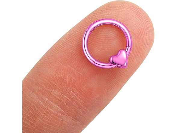 G23 Titanium Heart Nose Ring Purple Red