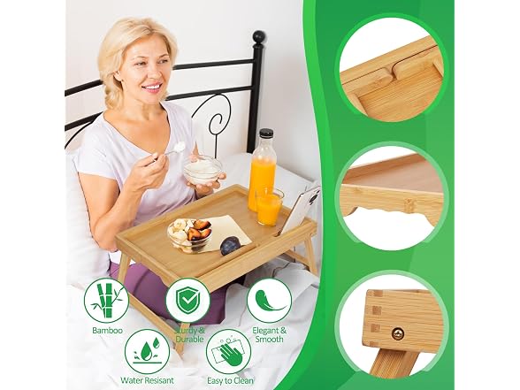 Artmeer Bamboo Bed Tray, Folding Legs