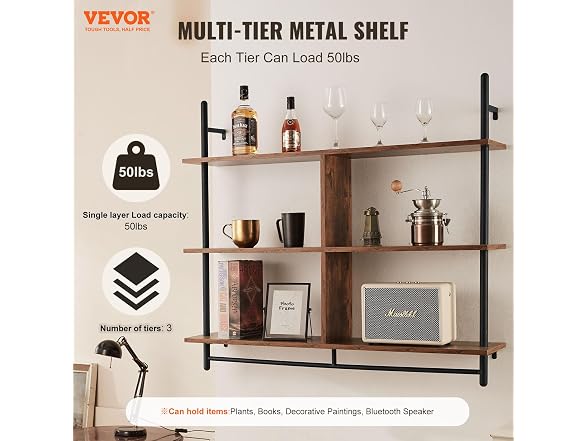 Industrial Pipe Shelf, 3 Tier 41.5x9.84in