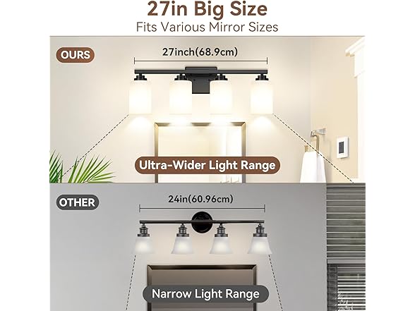 4-Light Bathroom Light Fixtures, 27" Modern Vanity Lights