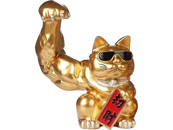 FRECI Lucky Cat Figurine Muscle Arm Cat