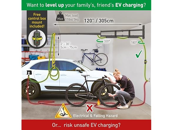 Barkan 63" Protective EV Charging Cable Wall Arm
