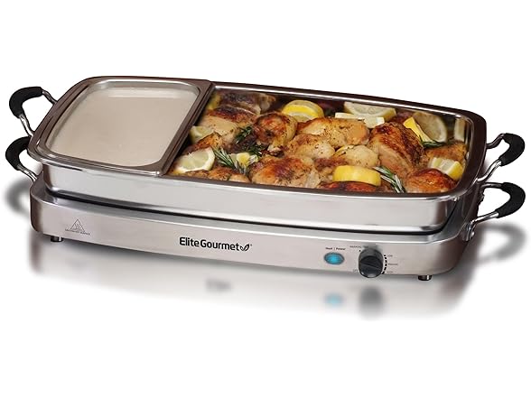 Elite Gourmet Triple 3 x 2.5 Quart Trays Buffet Server 7.5 Qt