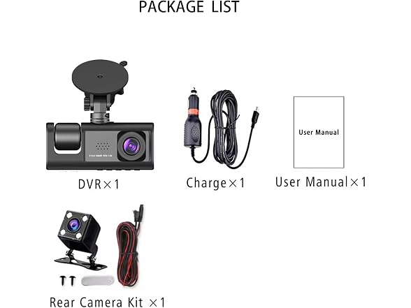JHXLETU APP-Auto-135 1080P 3-Channel Dash Cam Front