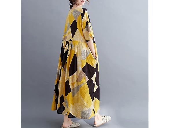 Versear Women (OS) Boho Cotton Linen Dress Dress