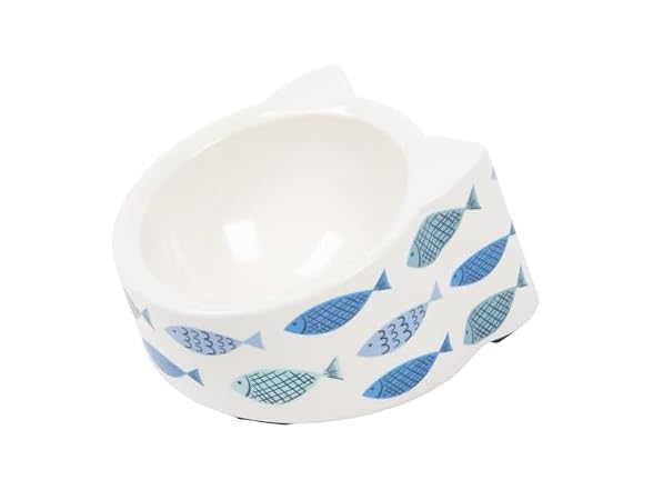 Kitty City Elevated Melamine Cat Bowl- Blue Fish