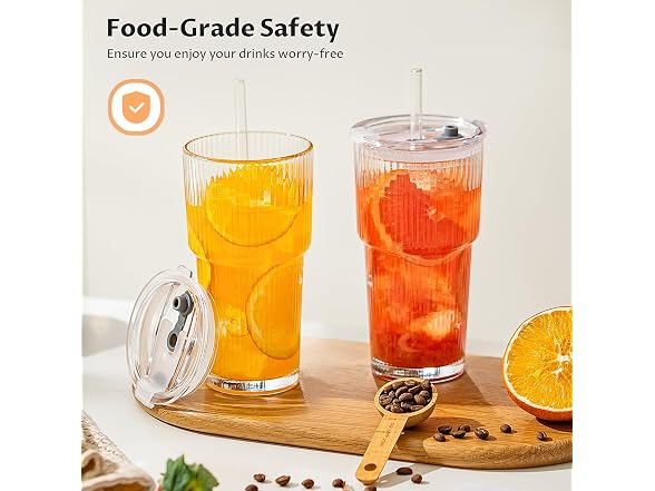 VA1KENE 20oz Glass Iced Coffee Cups, 2pk
