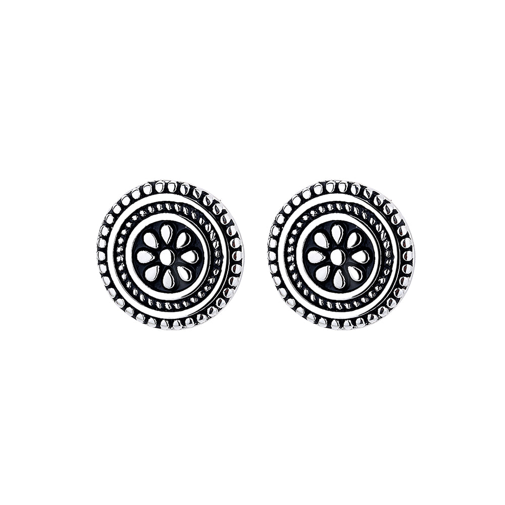 Oxidized Artisan Floral Stud Earrings - Gallery 2