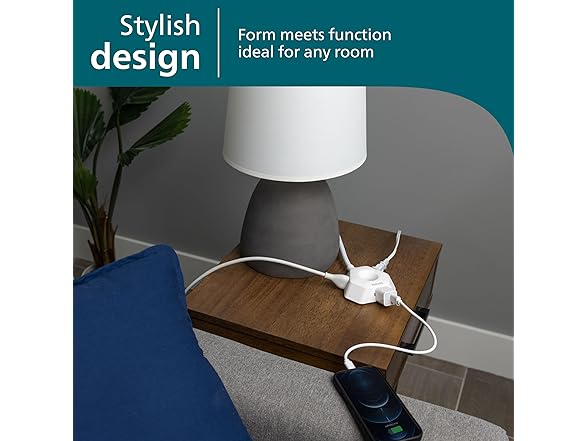 4ft Extension Cord 3 Outlets White