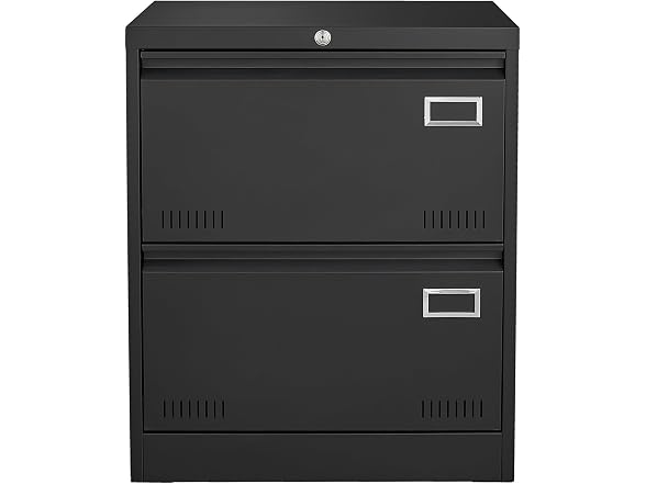 2-Drawer Metal File Cabinet, Lock, Black