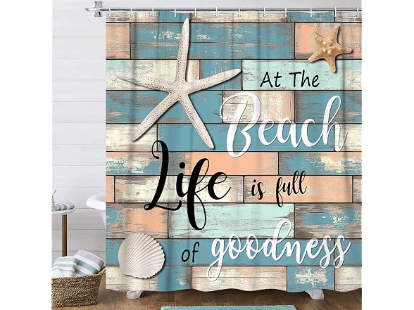 JAWO Beach Theme Stall Shower Curtain, Rustic