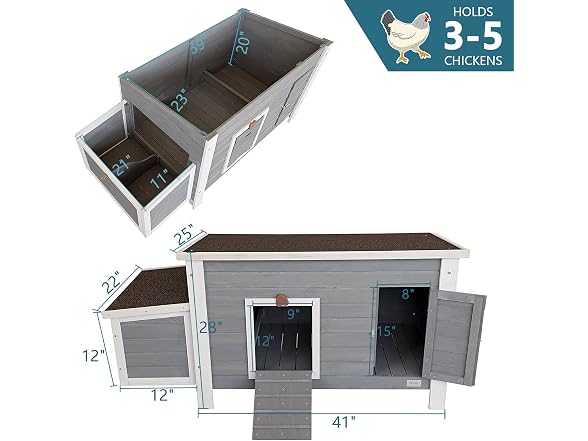 Petsfit Outdoor Chicken Coop with Run for 4-6