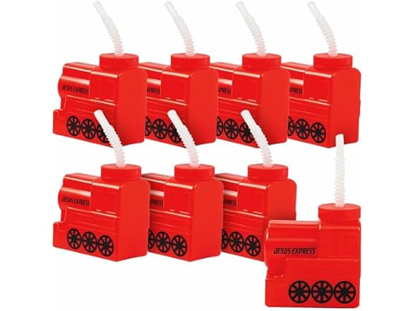 Fun Express 8 Pieces Railroad Cup with Straw, Holds 14 oz