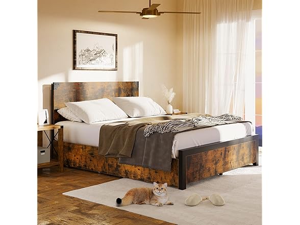 Amyove Full Size Bed Frame w/4 Drawers