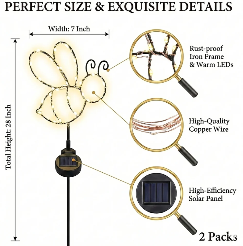 Touch Of ECO Solar Powered LED Garden Stake - Bee - Gallery 14