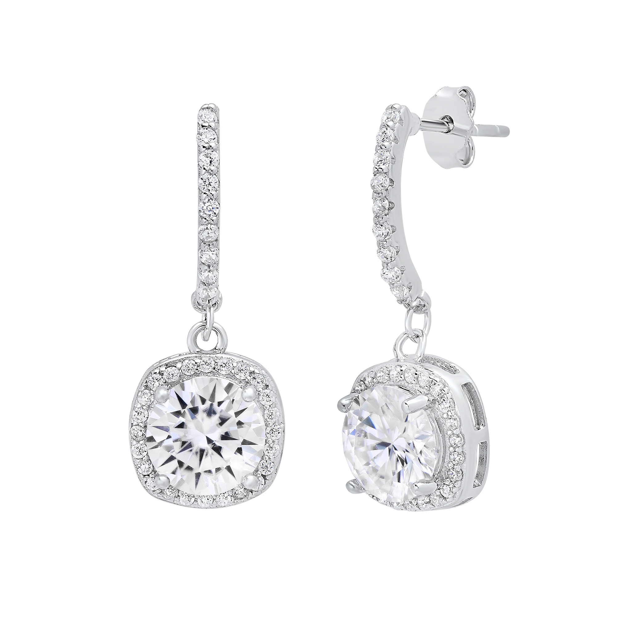 Moissanite Halo Drop Huggie Earrings - Gallery 6