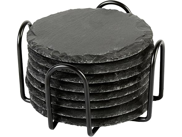 Restaurantware Round Slate Coasters Set 