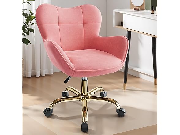 BestEra Vanity Chair with Wheels, Cute Desk Chairs Adjustable Height for Bedroom, Modern Makeup Chair with Back(Pink) (Open Box)