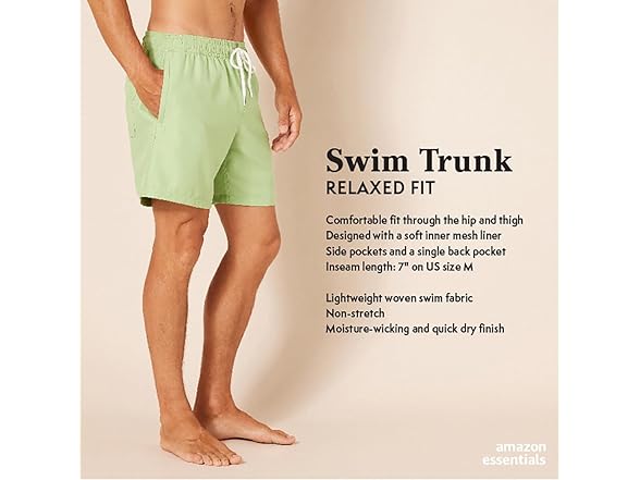 Amazon Essentials Mens 7in Swim Trunks with Mesh Lining